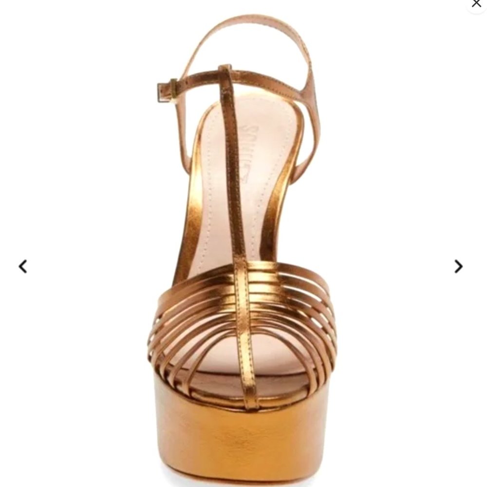Schutz Roxi Gold Metallic Platform Heel NWT